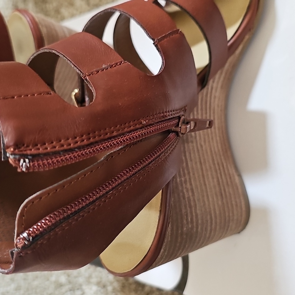 Nine West Brown StrappyLeather  Wedge Sandals - Picture 4 of 8